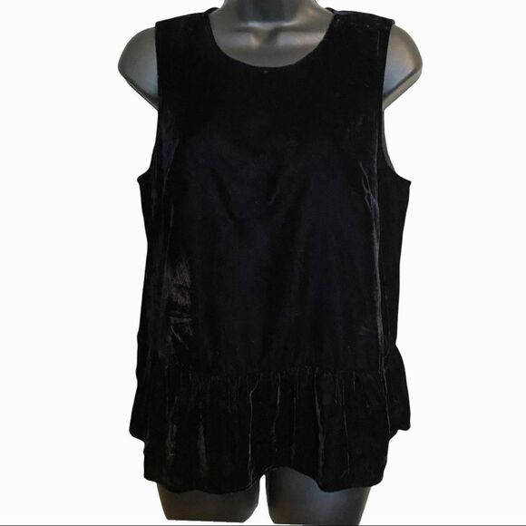 𝅺J Crew Black Suede Ruffled Sleeveless Tank Top - Picture 1 of 8